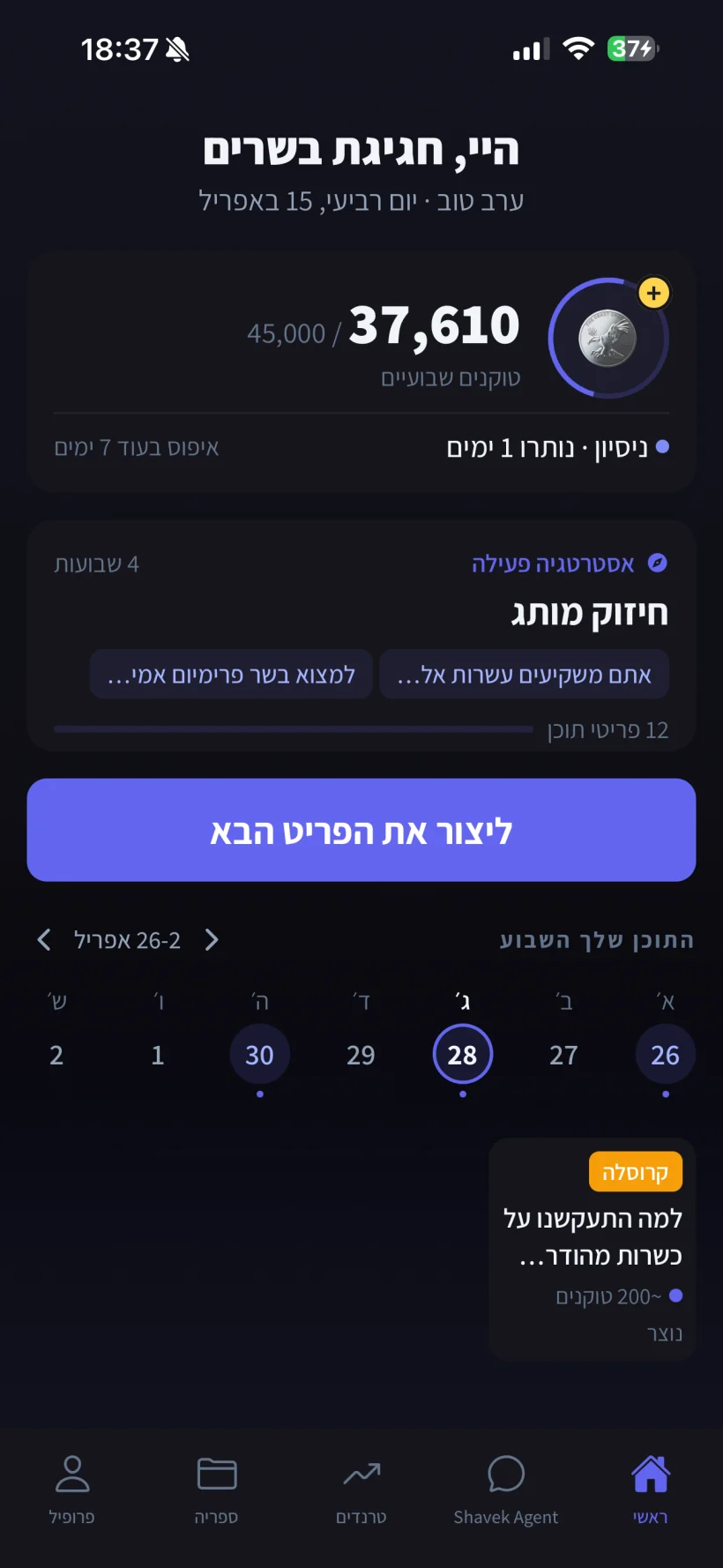 לוח התוכן השבועי